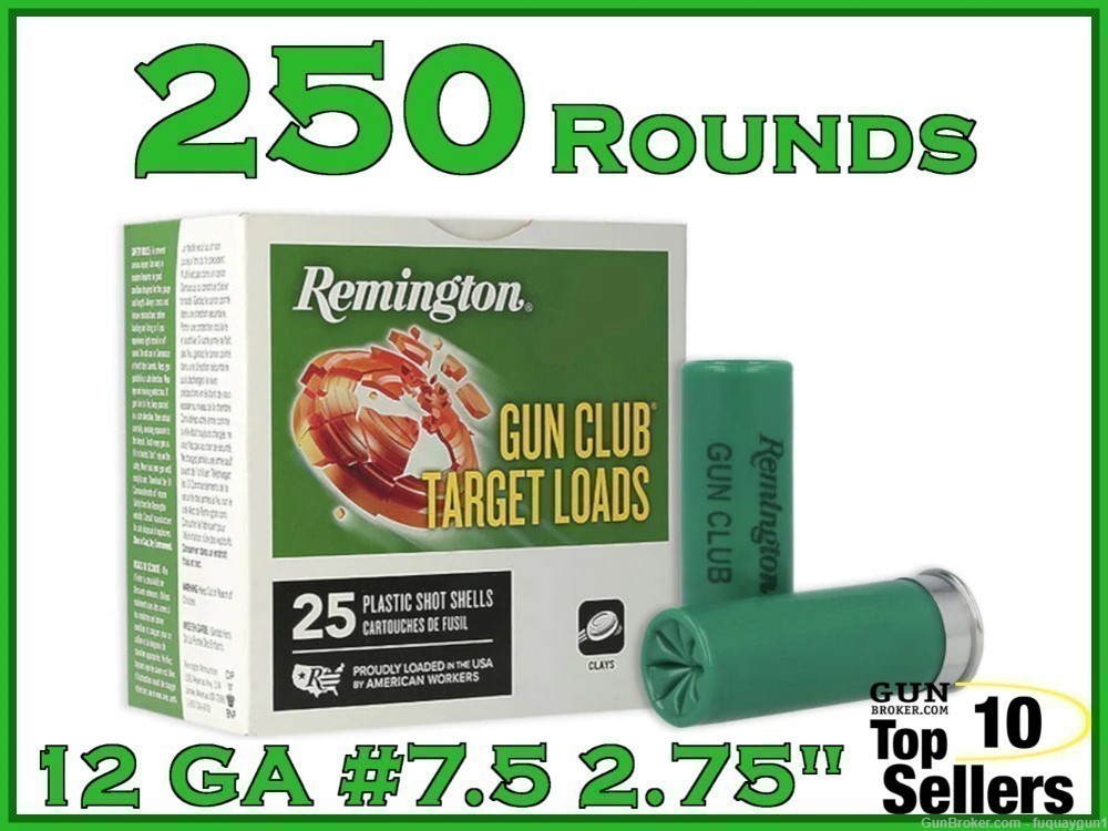 Remington Gun Club Target Load 12 Gauge #7.5 Shot 2-3/4" 250 ROUND CASE -img-0