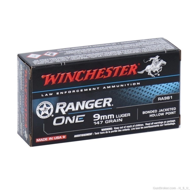 50 RDS Winchester Ranger 9mm Luger Ammo 9 147 Grain Blue Tip LTD RA9B1 JHP -img-0