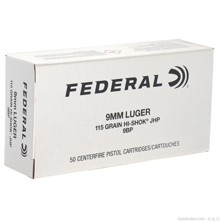 50 RDS Federal Classic 9mm Luger Ammo 115 Grain Hi-Shok Hollow Point 9 -img-0