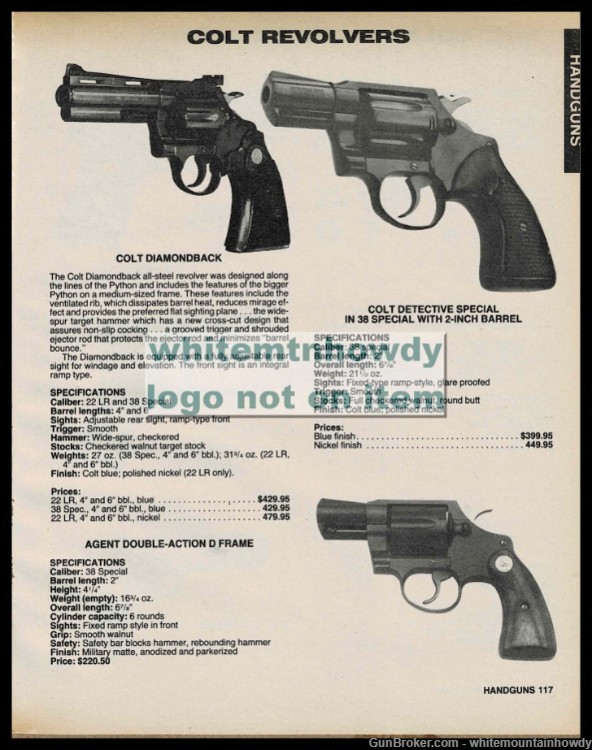 1986 COLT Diamondback, Detective Special and Agent Revolver PRINT AD-img-0