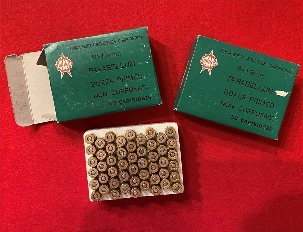  VINTAGE NORINCO 9mm Luger FMJ AMMUNITION—TWO 50 ROUND BOXES-img-0