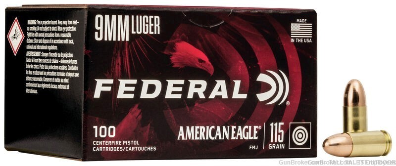 Federal American Eagle 9mm 115gr. FMJ 500 Rounds #AE9DP100 New-img-0