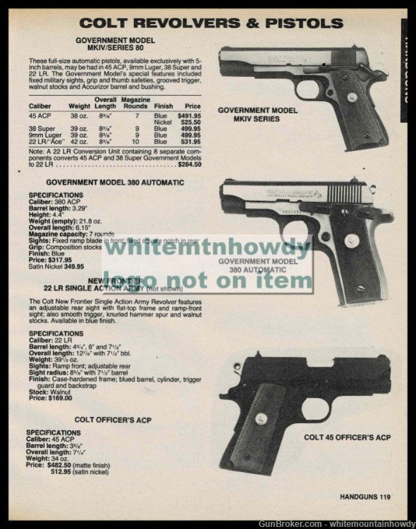 1986 COLT Government MKIV/Series 80Officers ACP Pistol PRINT AD-img-0