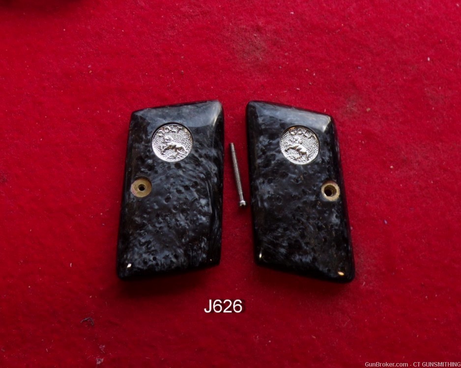 Nice pair of Kirinite Black Pearl Grips w/Silver Mdlns for Colt 1908 Vest -img-1