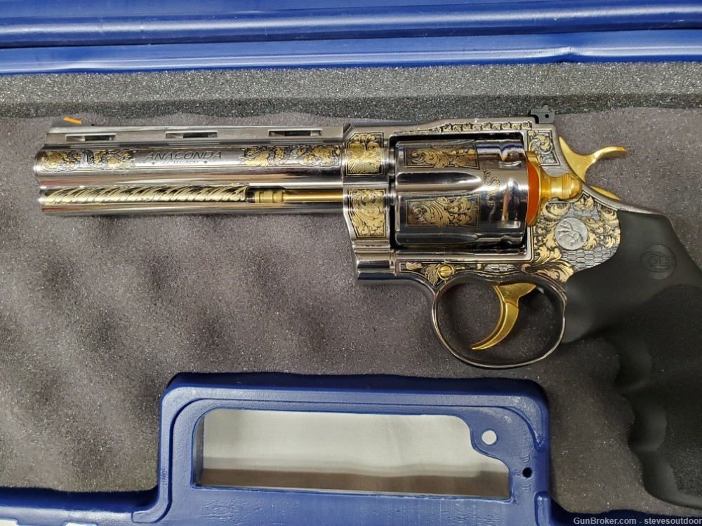 Colt Anaconda 44 Magnum Custom 24K Gold Etching Houge Grips - NEW-img-0