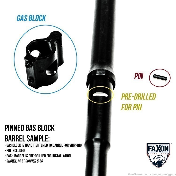 Faxon 10.5" Gunner Profile AR15 Barrel, 300 BLK, Pinned Gas Block - New-img-4