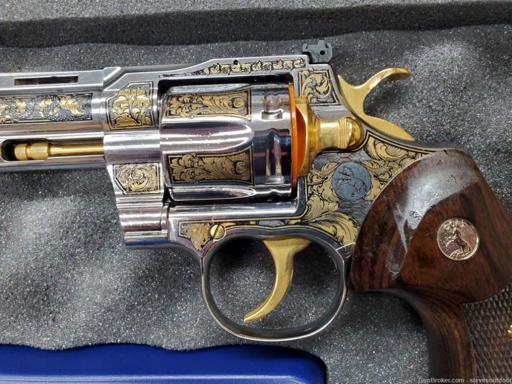Colt Python 357 Magnum Custom 24K Gold Etching Walnut Grips - NEW-img-2