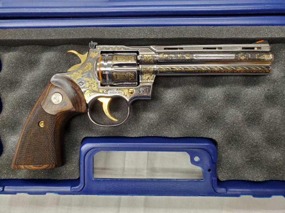 Colt Python 357 Magnum Custom 24K Gold Etching Walnut Grips - NEW-img-1