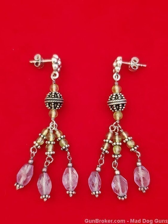 Ladies Amethyst,Peridot & 925 Sterling Silver Chandelier Earrings.2" L.SS48-img-1