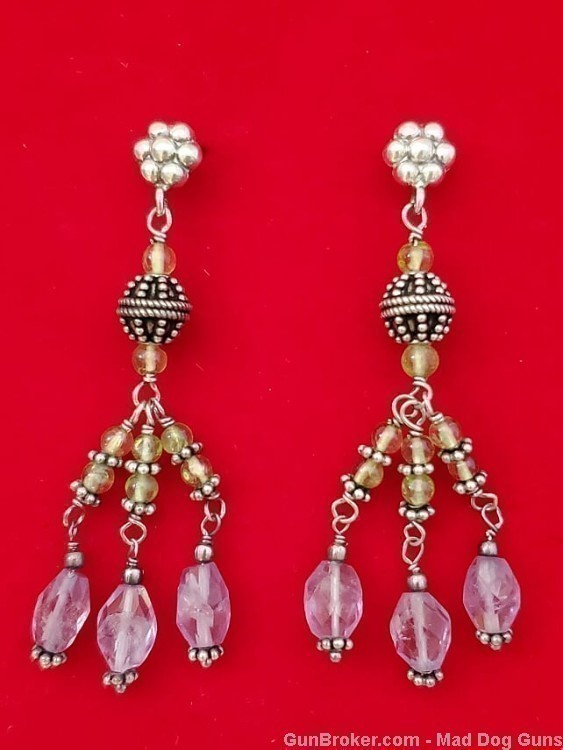 Ladies Amethyst,Peridot & 925 Sterling Silver Chandelier Earrings.2" L.SS48-img-0