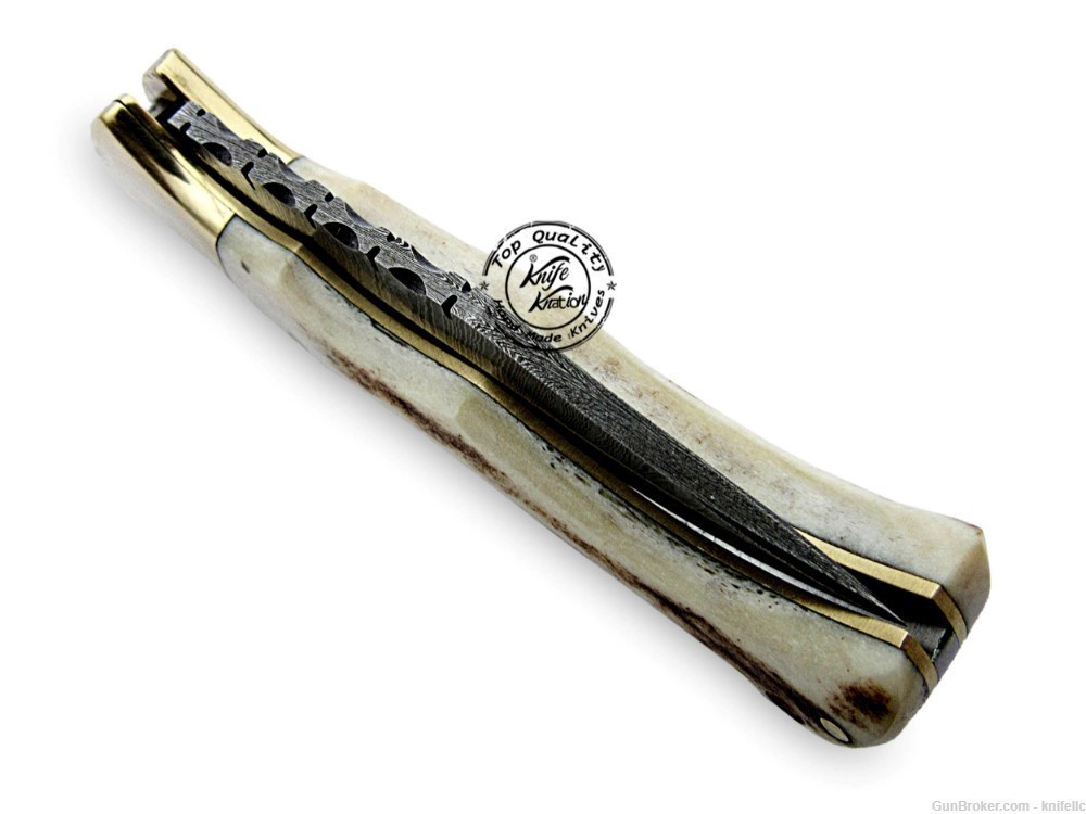 Stag Horn 6.5'' 100% Handmade Damascus Steel Folding Pocket Knife-img-4