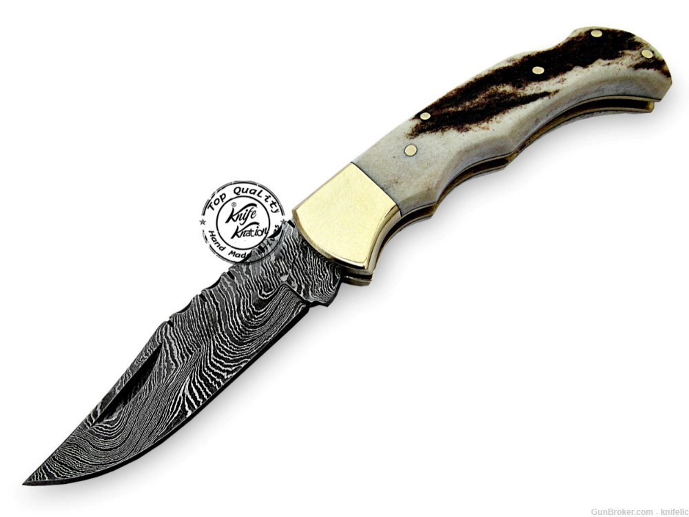 Stag Horn 6.5'' 100% Handmade Damascus Steel Folding Pocket Knife-img-1