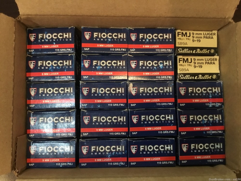 PENNY AUCTION FIOCCHI / SELLIER & BELLOT 9 MM LUGER 1000 rounds FMJ 115 GR-img-0