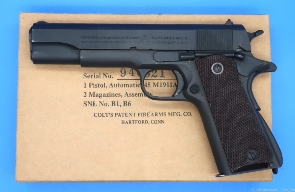 WW2 Colt 1911A1 45ACP US Army ca. 1943 Excellent Example Matching-img-1