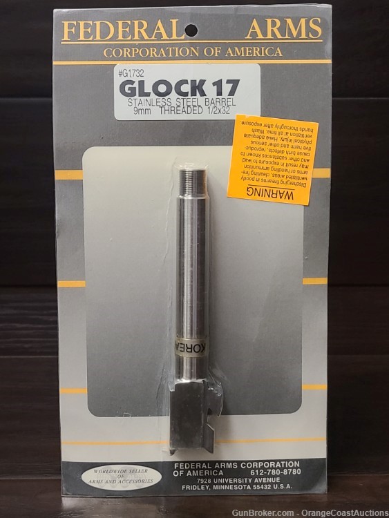 Federal Arms Glock 17 9mm Threaded 1/2x32 Stainless Steel Barrel - #G1732-img-0