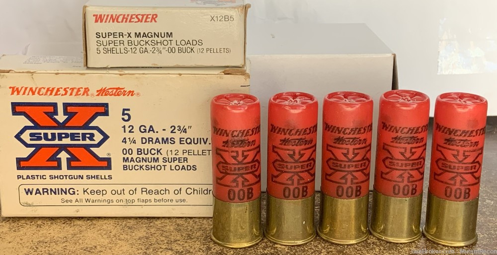 Winchester 12ga Super X 00 Buckshot, 2.75", 12 pellets, 5rds. X12B5.-img-0
