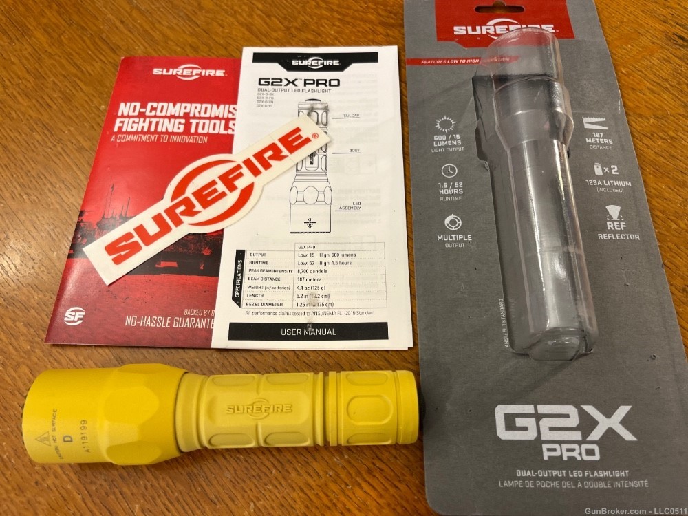 Surefire G2X Pro Dual Output LED Flashlight Yellow 600 Lumen G2X-D-YL -img-0