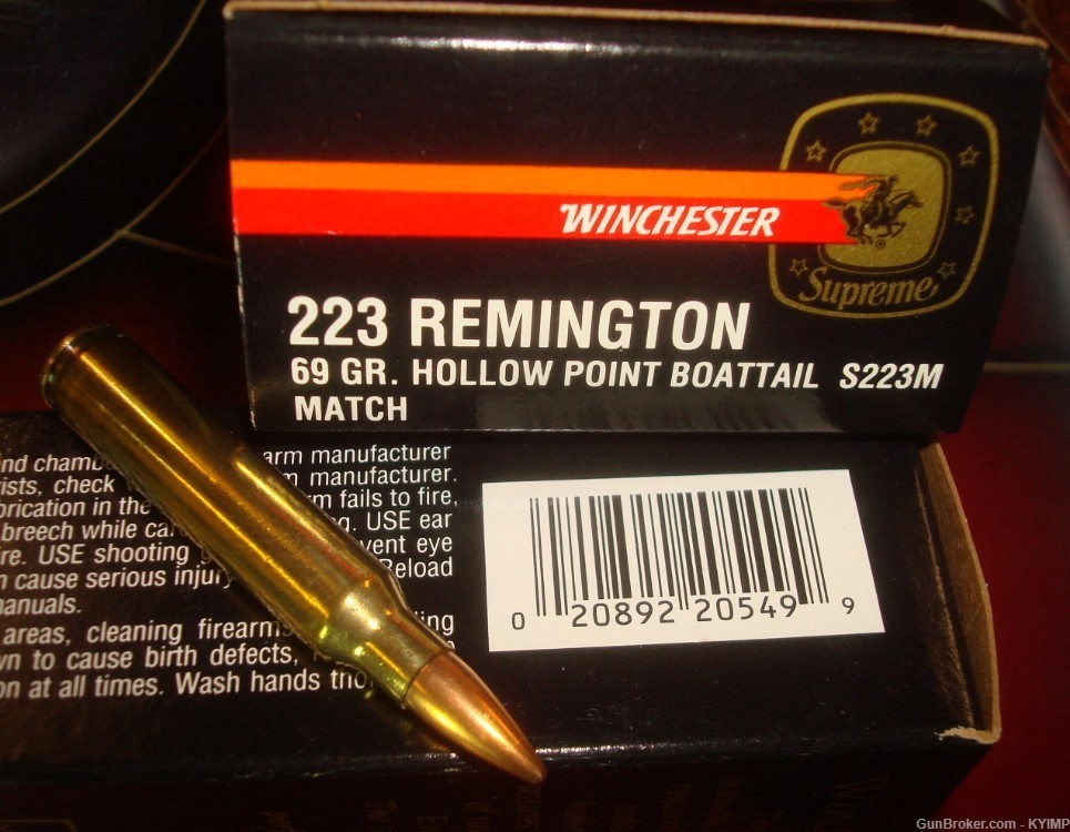 200 Winchester 223 BTHP 69 grain Factory NEW Ammo # S223M SUPREME MATCH -img-4