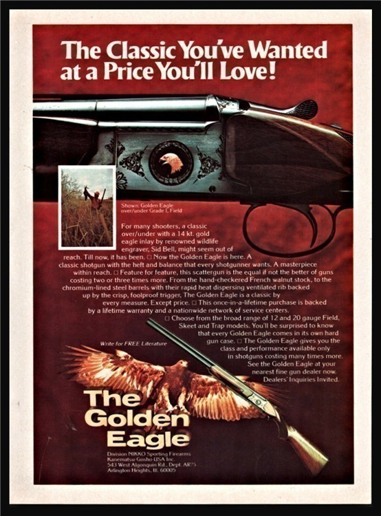 1976 GOLDEN EAGLE Grade I Field Over Under Shotgun PRINT AD-img-0