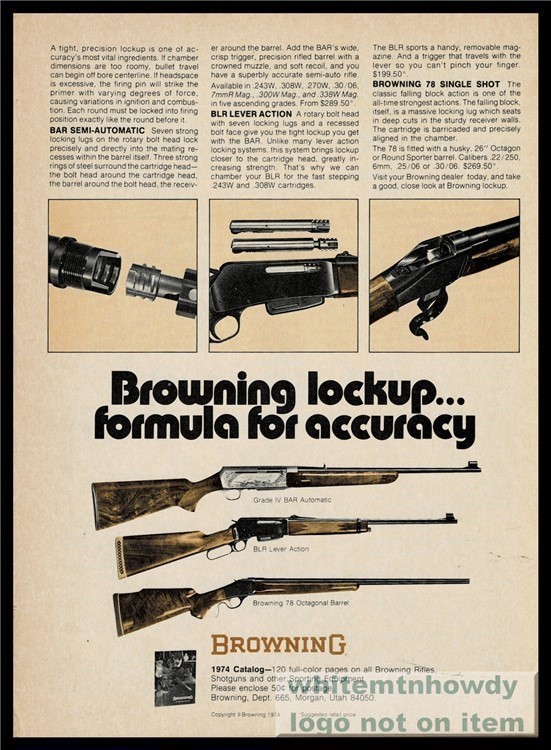 1974 BROWNING BAR Auto, BLR, 78 Octagon Barrel Rifle PRINT AD-img-0