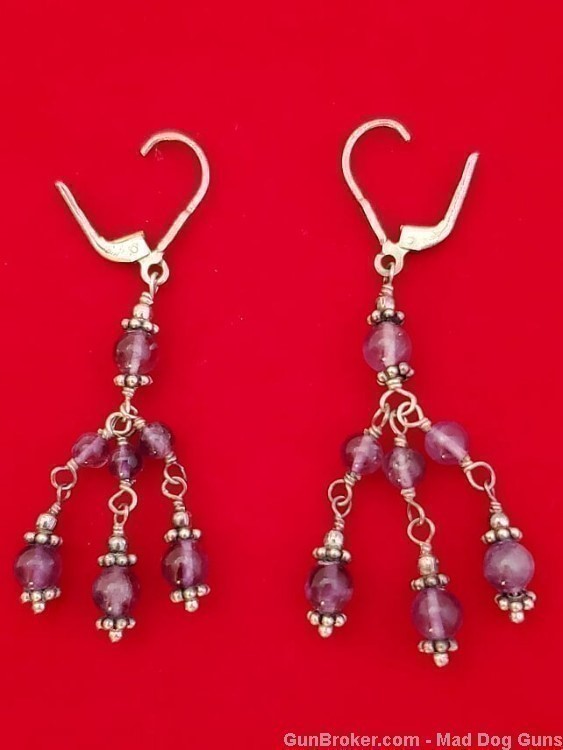 Ladies Amethyst and 925 Sterling Silver Earrings.  2" long. SS49.-img-1