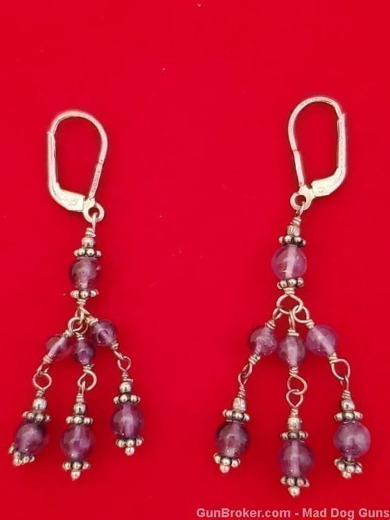 Ladies Amethyst and 925 Sterling Silver Earrings.  2" long. SS49.-img-0