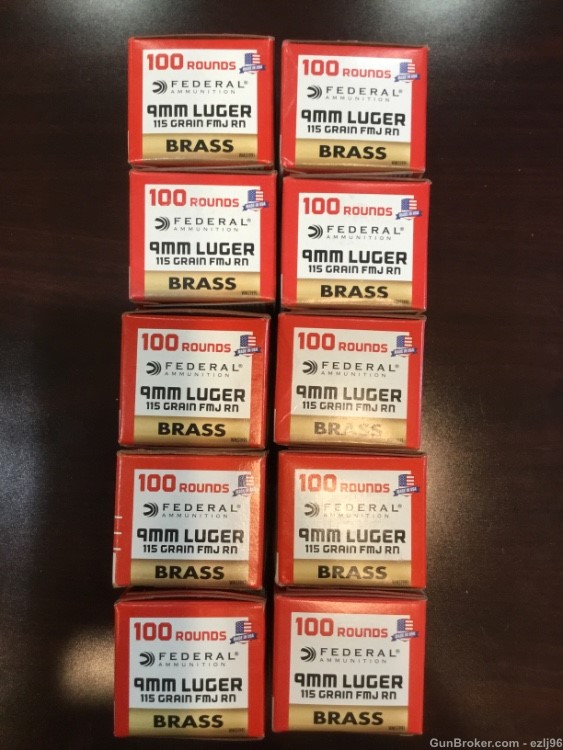PENNY AUCTION FEDERAL 9MM LUGER FMJ RN BRASS CASE 1000 ROUNDS-img-2