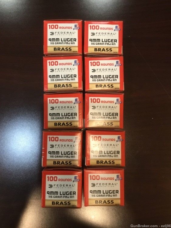 PENNY AUCTION FEDERAL 9MM LUGER FMJ RN BRASS CASE 1000 ROUNDS-img-0