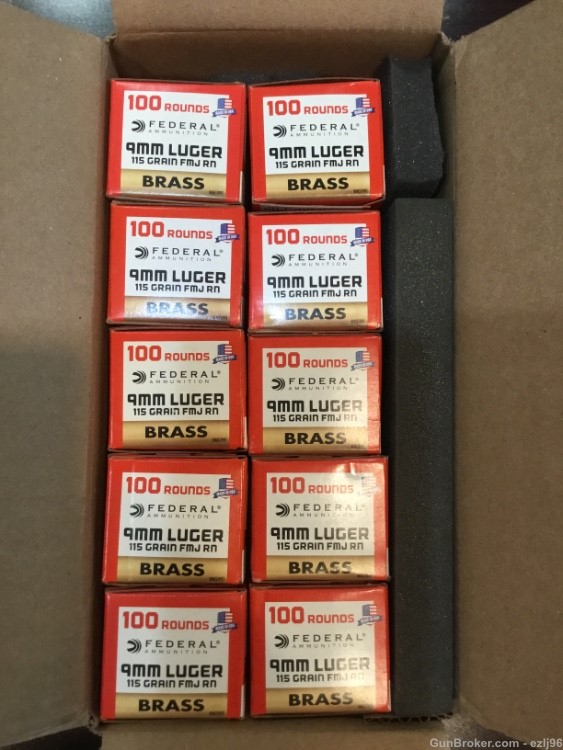 PENNY AUCTION FEDERAL 9MM LUGER FMJ RN BRASS CASE 1000 ROUNDS-img-4