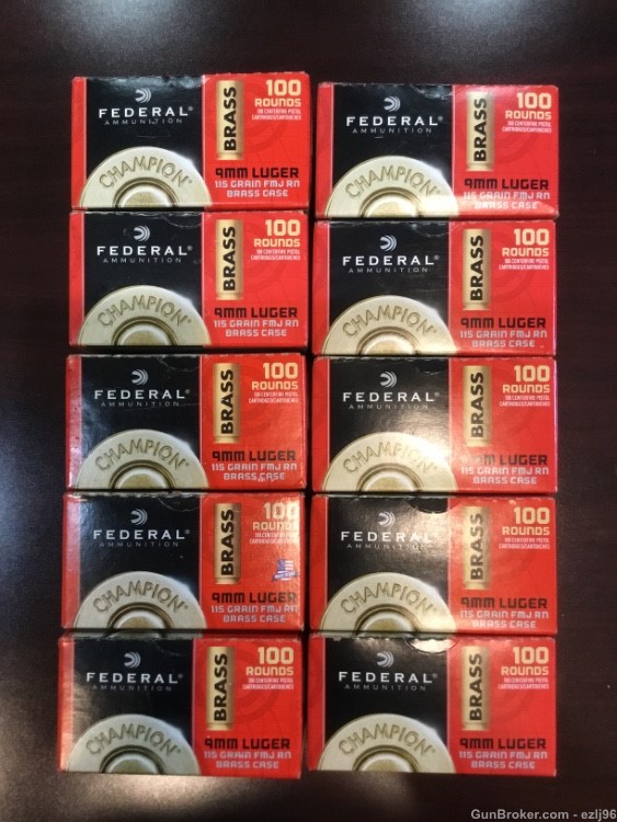 PENNY AUCTION FEDERAL 9MM LUGER FMJ RN BRASS CASE 1000 ROUNDS-img-3