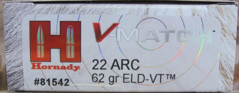 Hornady V-MATCH 22ARC 62gr ELD-VT (81542) - NO CC Fees-img-0
