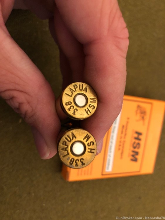 Two rounds rare HSM .338 Lapua Magnum .338LM brass glass penetration ammo-img-1