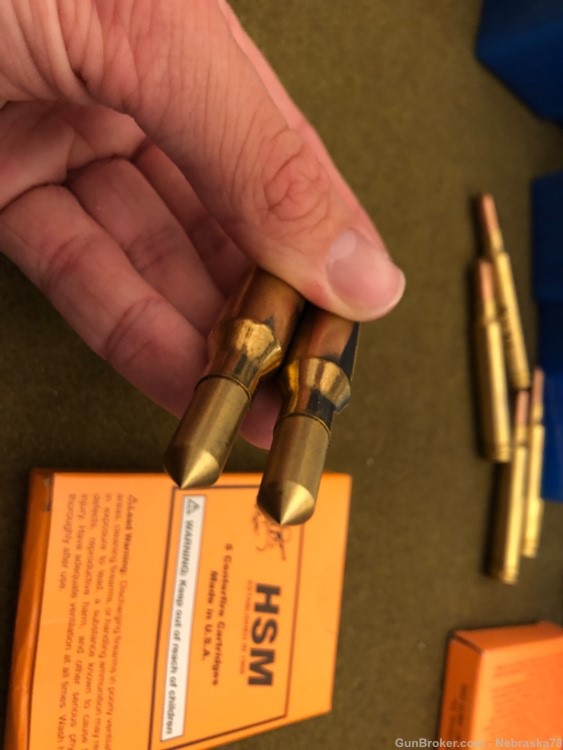 Two rounds rare HSM .338 Lapua Magnum .338LM brass glass penetration ammo-img-2
