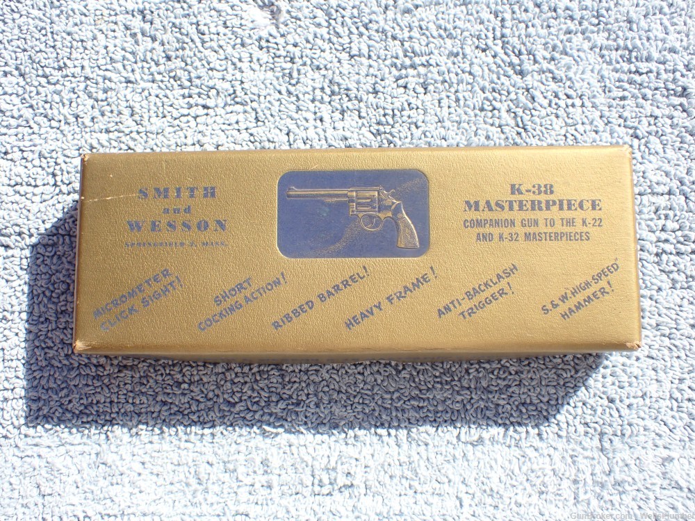 SMITH & WESSON MODEL K-38 MASTERPIECE BLUED FINISH FACTORY TWO PIECE BOX-img-0