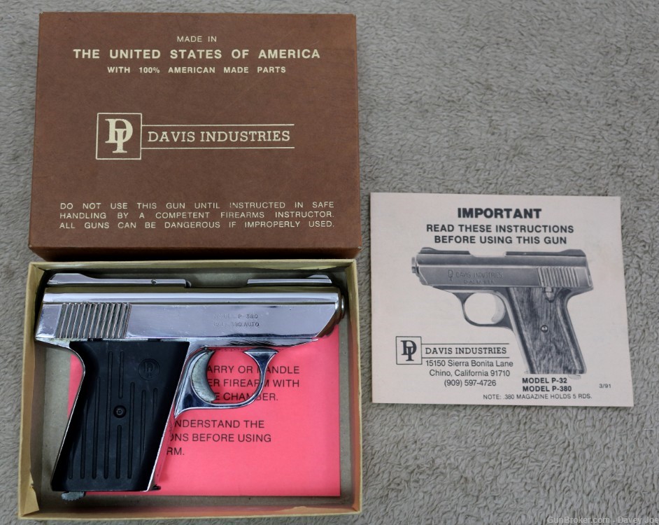 Davis Industries Model P-380 semi auto pistol chrome with original box 380 -img-10