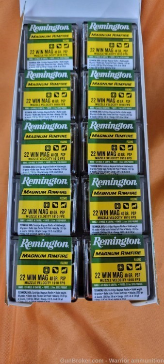 500 rds Remington .22 Win Mag .22 WMR 40 grain PSP Soft Point-img-0