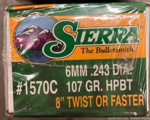 Sierra 6mm .243 107 Grain Matchking 1570C - Box of 500 Bullets-img-0