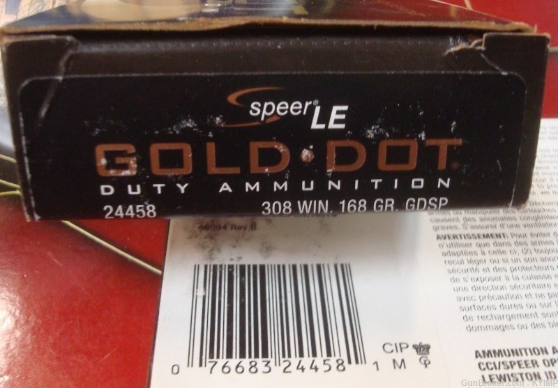 100 Speer GOLD DOT Soft Point 168 gr GDSP 308win GM 24458 new ammunition-img-3