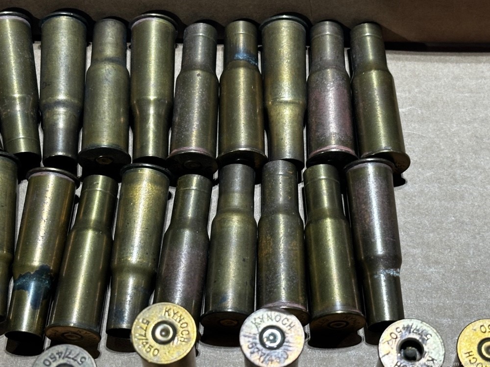 27 pieces of Kynoch .577/.450 Martini Henry rifle fired brass cases-img-3