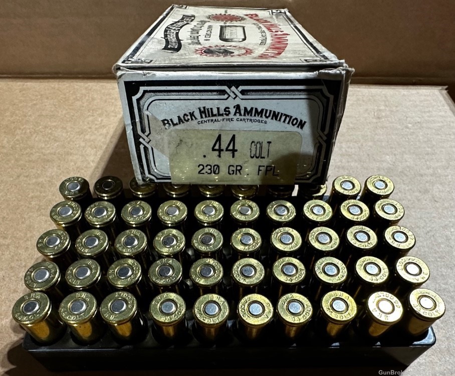 50 rounds of Black Hills Ammunition 44 Colt 230 grain FPL brass cased ammo-img-1
