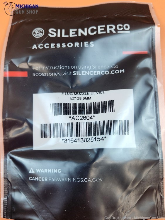 SilencerCo AC2604 3-Lug Muzzle Device 9MM Luger 1/2"-28 TPI-img-2