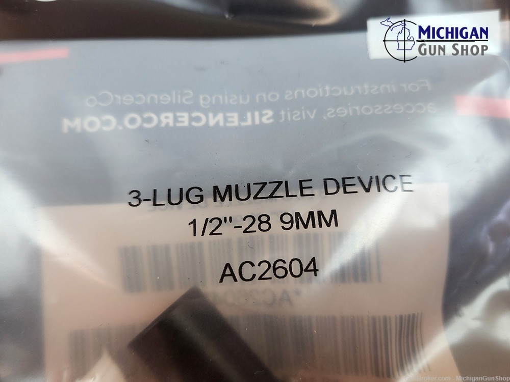 SilencerCo AC2604 3-Lug Muzzle Device 9MM Luger 1/2"-28 TPI-img-3