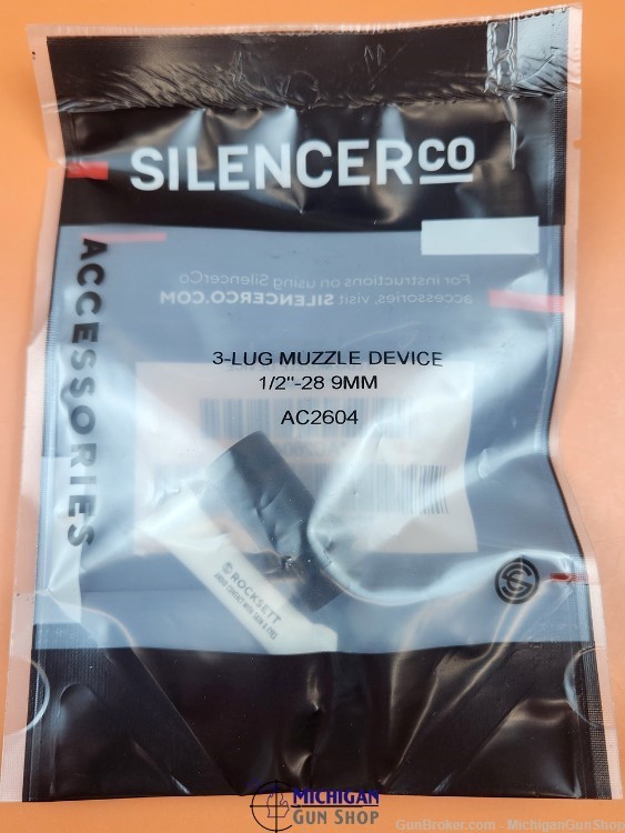 SilencerCo AC2604 3-Lug Muzzle Device 9MM Luger 1/2"-28 TPI-img-0
