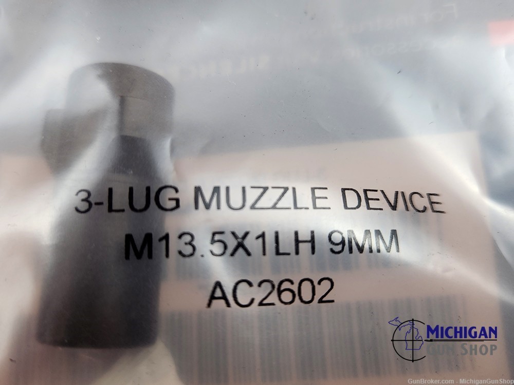 SilencerCo AC2602: 3-Lug Muzzle Device, 9MM Luger, M13.5x1 LH-img-2