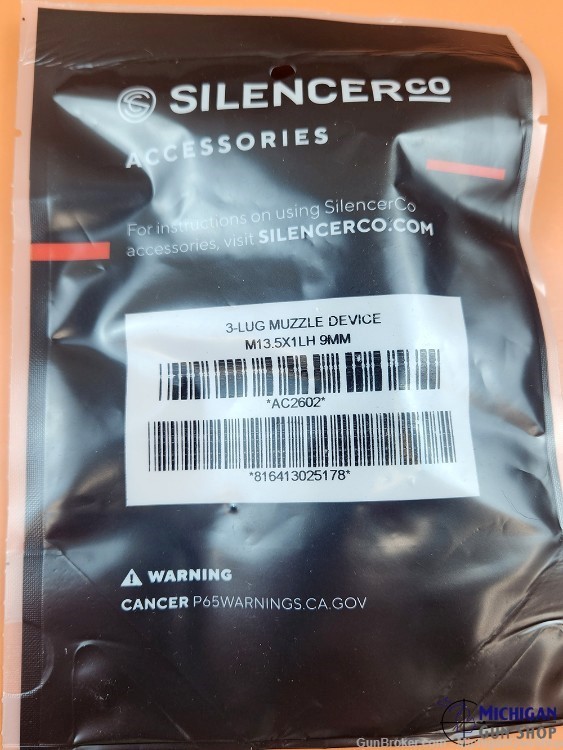 SilencerCo AC2602: 3-Lug Muzzle Device, 9MM Luger, M13.5x1 LH-img-1