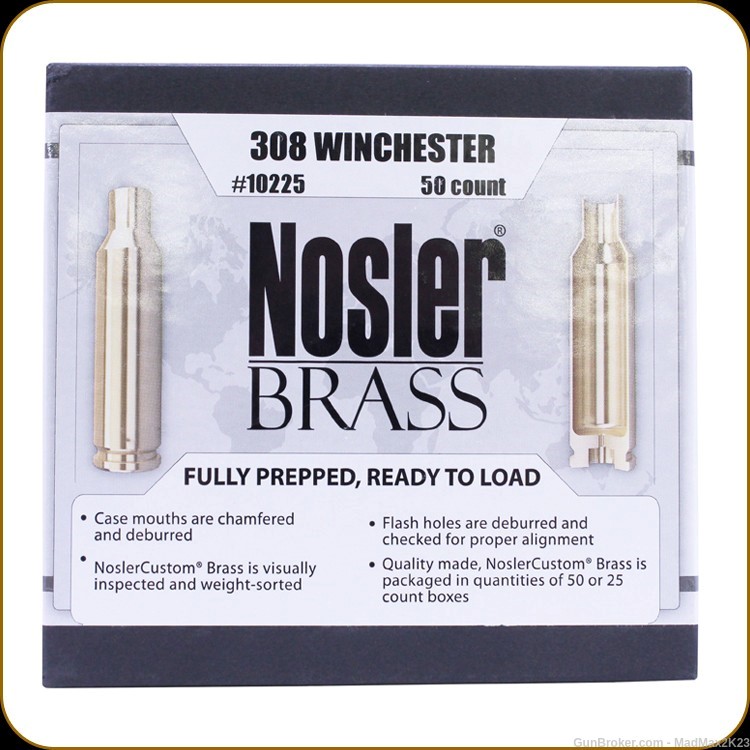 250 NEW - NOSLER Custom Brass 308 Winchester #10225 (5 Boxes of 50)-img-0