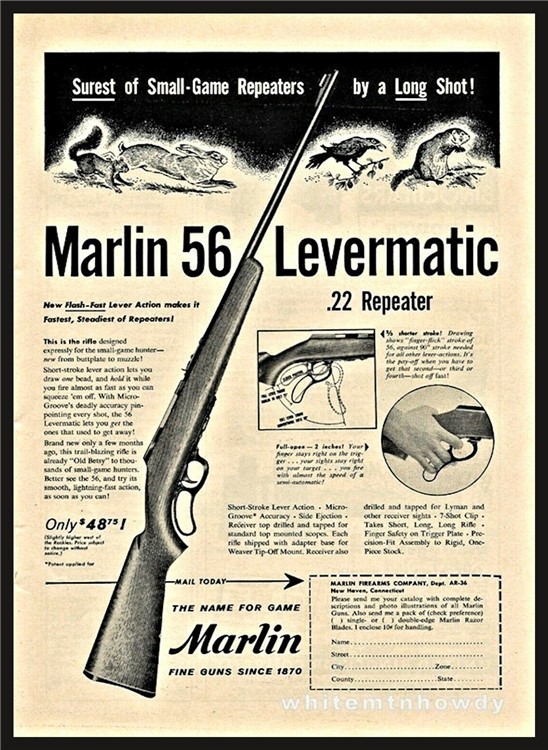 1956 MARLIN 56 Levermatic .22 Repeater Lever Action Rifle PRINT AD-img-0