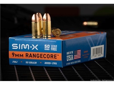 SIM-X 9mm +P RangeCore Ammunition 50 Grain Lead Free FMJ 50 Rounds