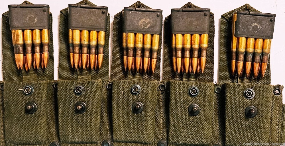 Post WW-II (Circa 1955) Garand belt 10 clips w/80 rounds of 30.06 '71 FN HS-img-3