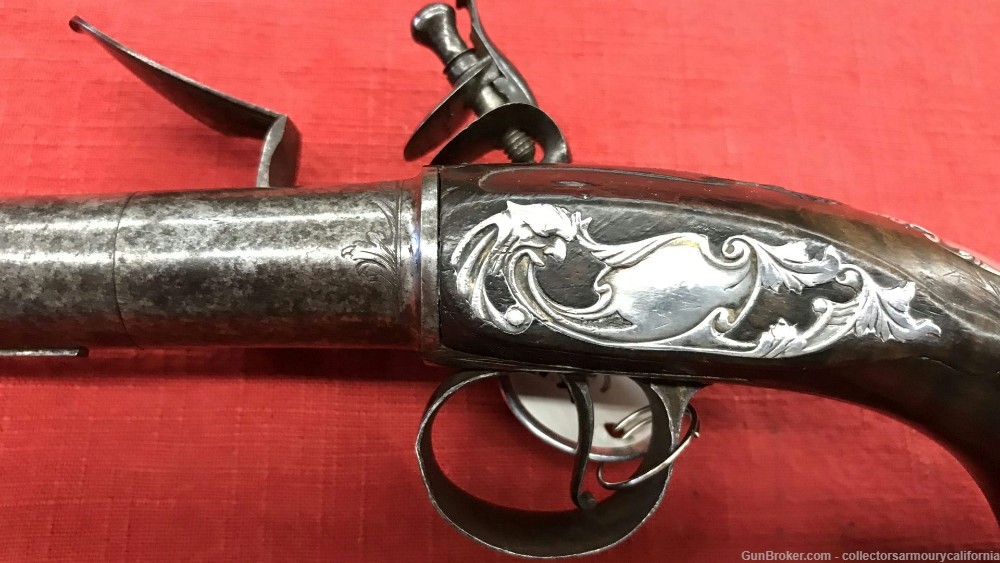 Pair Of Silver Mounted English Turn Off Barrel Greatcoat Pistols By Harman-img-38